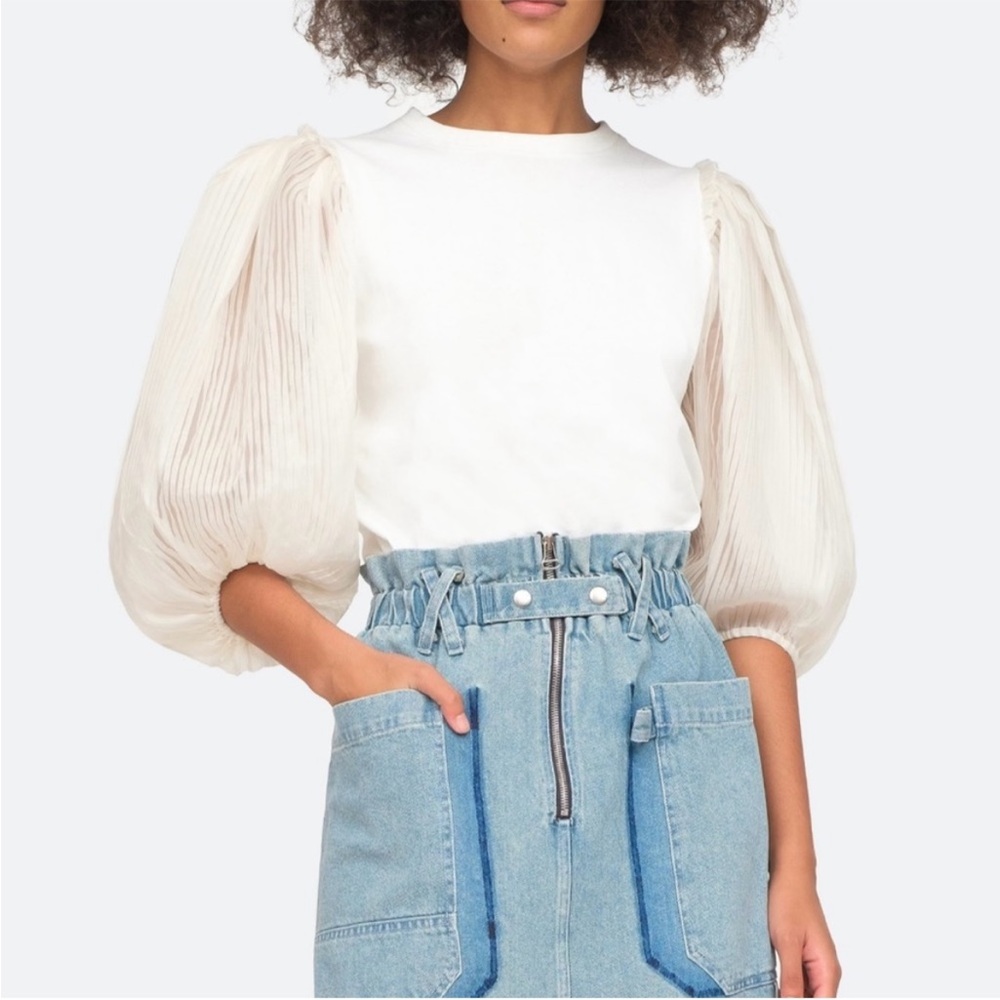 Sea olive puff sleeve organza shirt white small